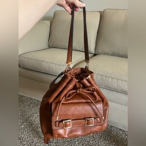 Miztique Brown Vegan Leather Drawstring Convertible Bag/Purse/Backpack